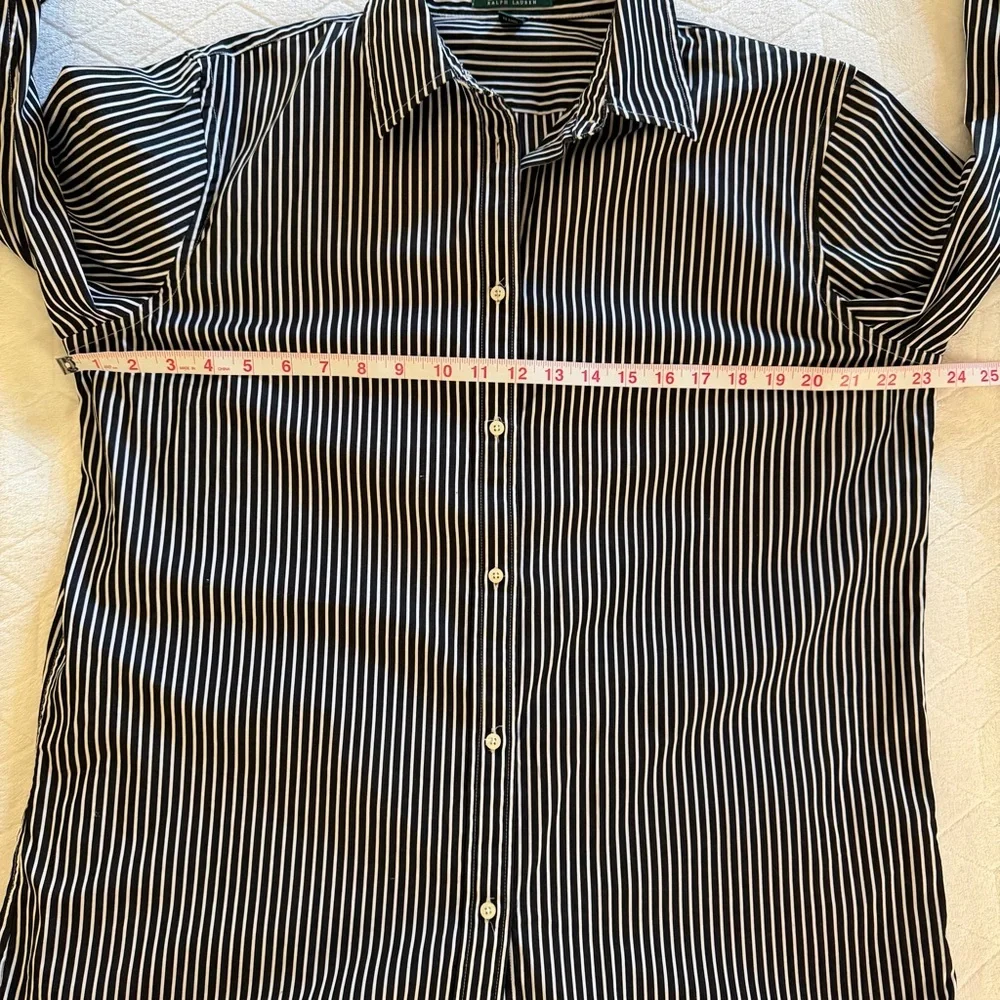 Ralph Lauren Women’s Black White Striped Long Sleeve Button Up Shirt Size XL - Picture 8 of 9